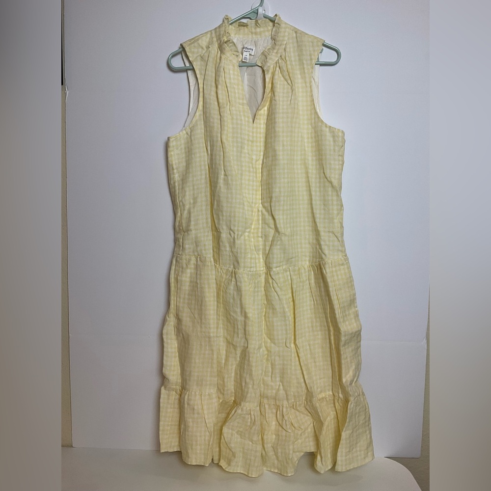 Hudson North The Picnic 100% Linen Tier Yellow Checkered Dress